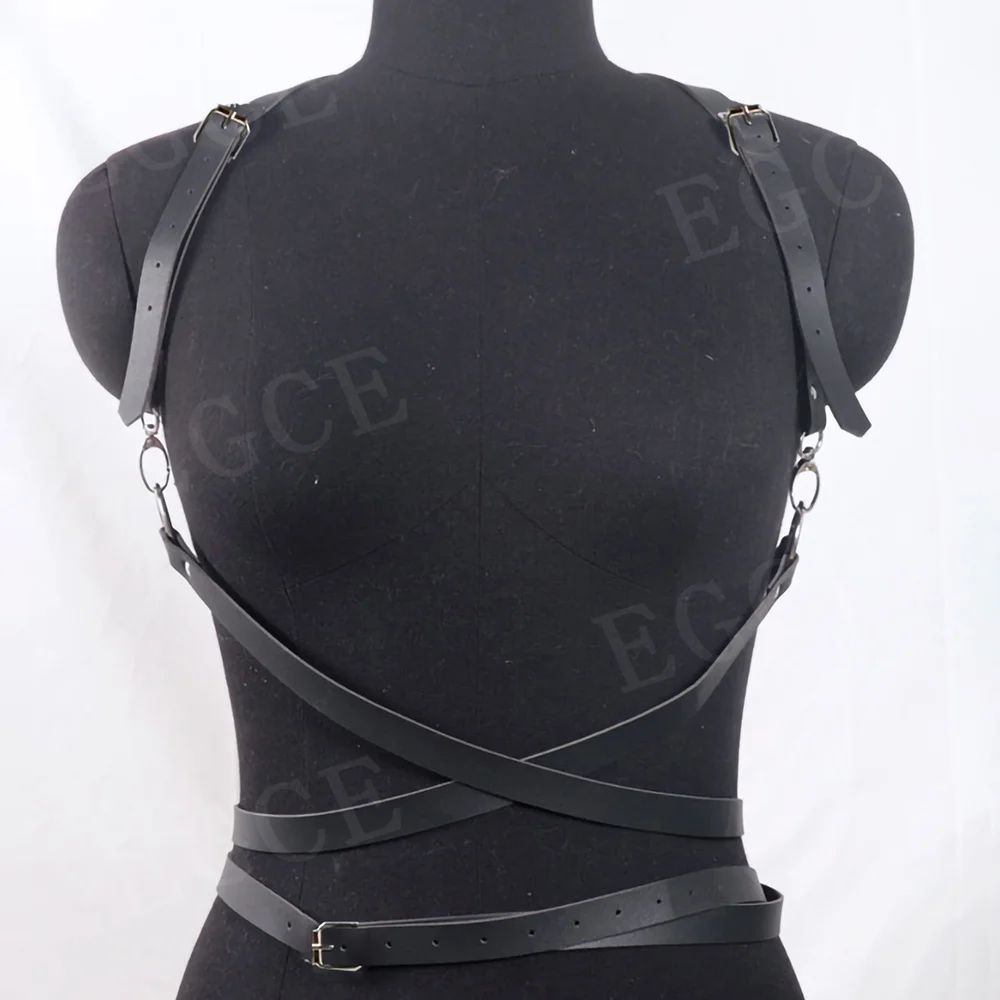 Sexy Harness Mulheres Anel Ligado Ombro Ajustável Moda Arnês PU Couro Corpo Bondage Punk Cinto Cage Roupas Rave