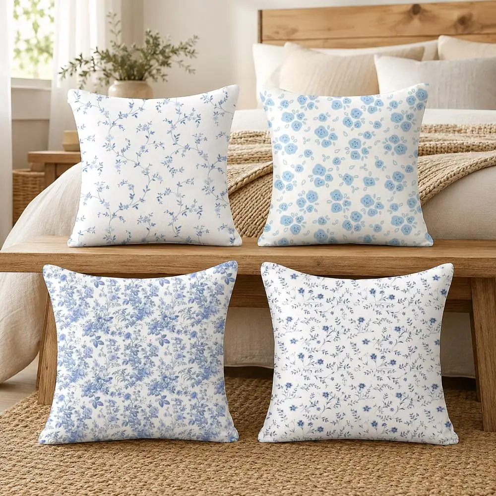 Elegant Mini Floral Pattern Cushion Cover Soft Short Plush Pillow Cover Smooth Cozy Texture Cushion Case Home Decor