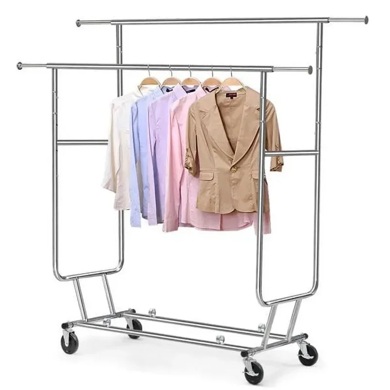 

Adjustable Commercial Grade Collapsible Rail Garment Rack , Silver