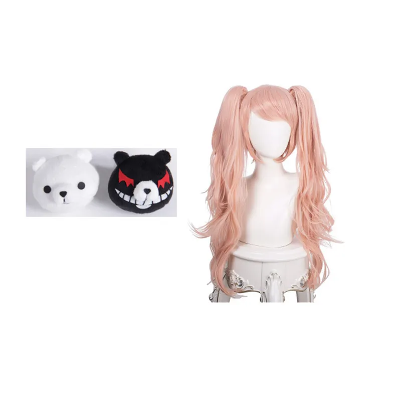 CosplayAnime Danganronpa 코스프레 의상 에노시마 준코 카페 작업복 짧은 치마 유니폼 더블 테일 브레이드 테디 베어 Headw