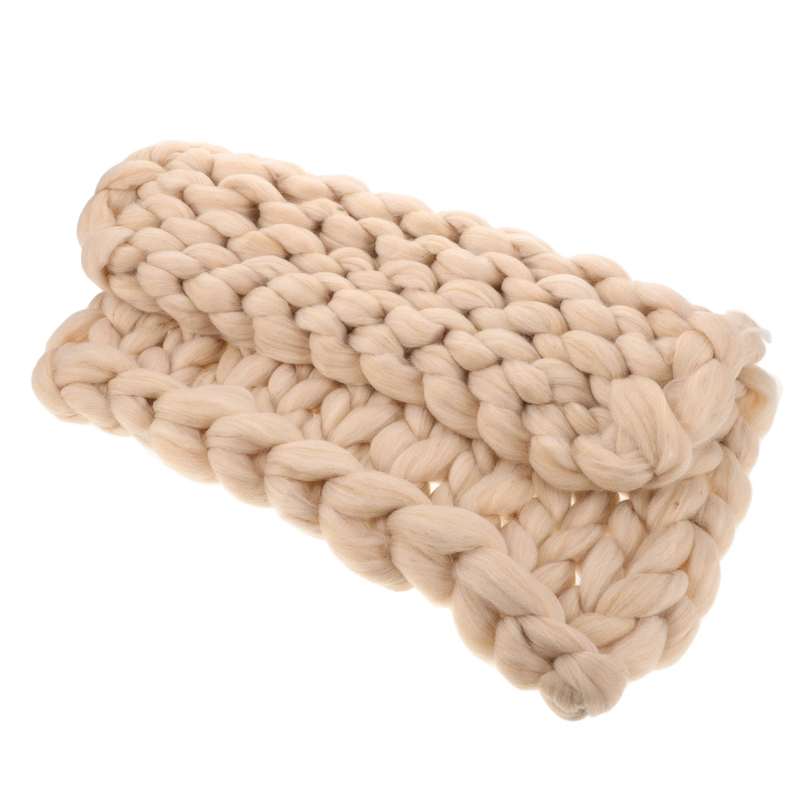 

Chunky Handmade Knit Blanket Beige 50x50cm Soft Style Sofa Throw Bed Thick Yarn Lasting Wool Blanket