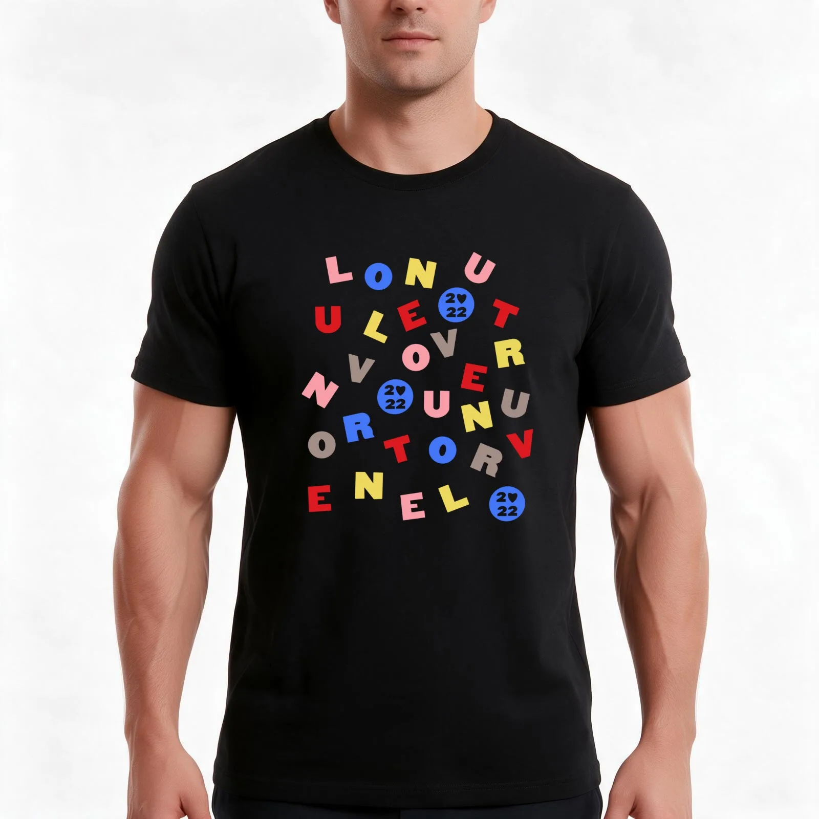 HS LOT word soup T-Shirt, Summer Casual Cotton Tee, Oversized Streetwear Tops, Vintage Graphic Print, Loose Fit Short Sleeve