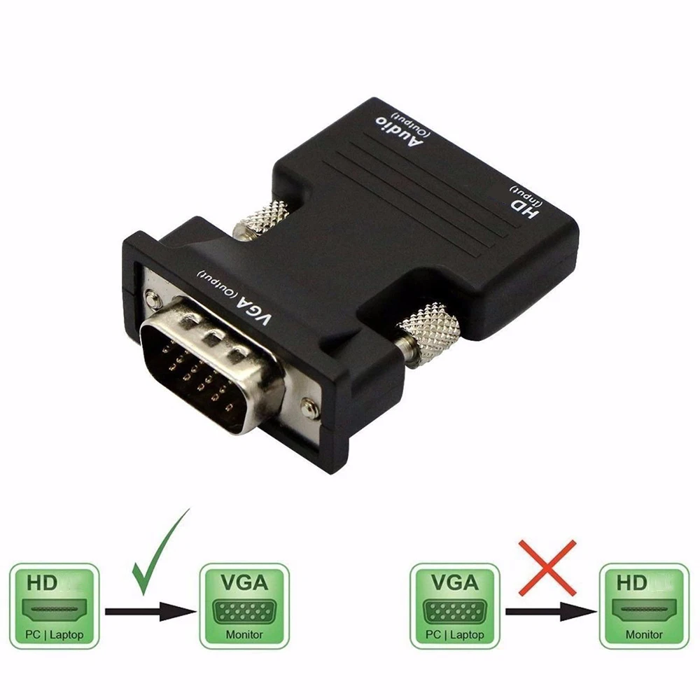 HDMI compatível com adaptador VGA, cabo de áudio, HD 1080p, conversor VGA para HDMI compatível para PC, laptop, TV Box, projetor, 3,5mm