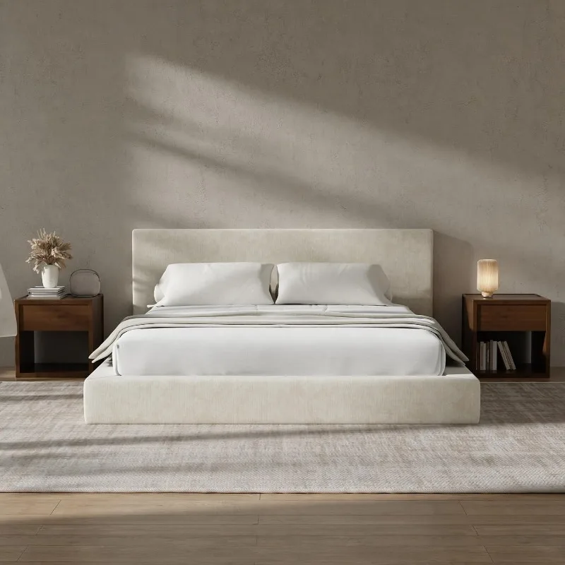 RECCI AirFrame California King Upholstered Bed Frame with Padded Headboard | Plush Padded Headboard, 360° Soft Foam Surround,