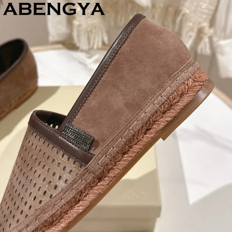 2026 Summer Hollow Out Flat Loafers Shoes Women Thick Sole Real Leather Slip On Lazy Loafers Casual Walking Single Shoes Female