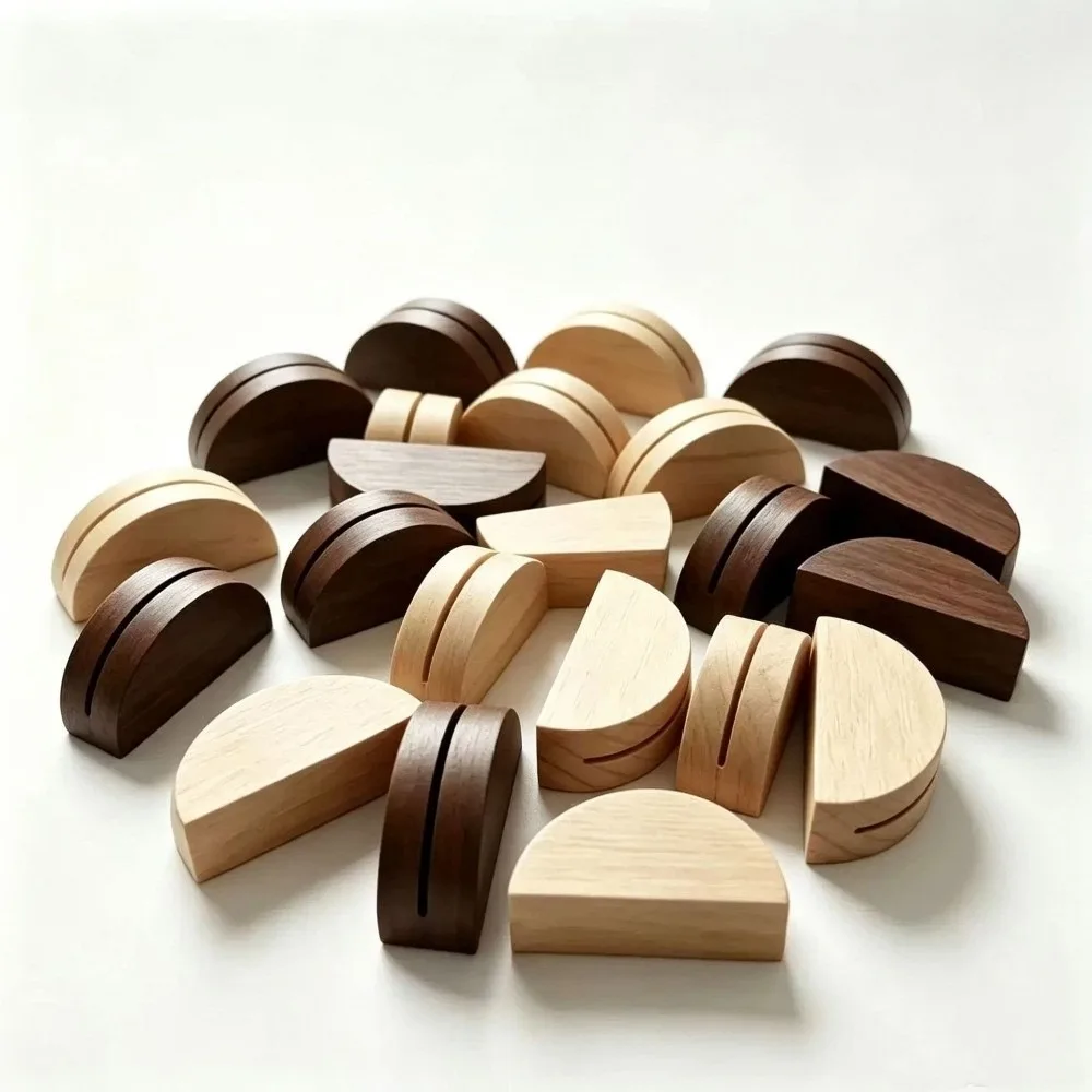 10pcs Multifunctional Wooden Wood Card Holder Semicircle Art Crafts Table Number Stands Photo Note Memo Clips Desk Organizer