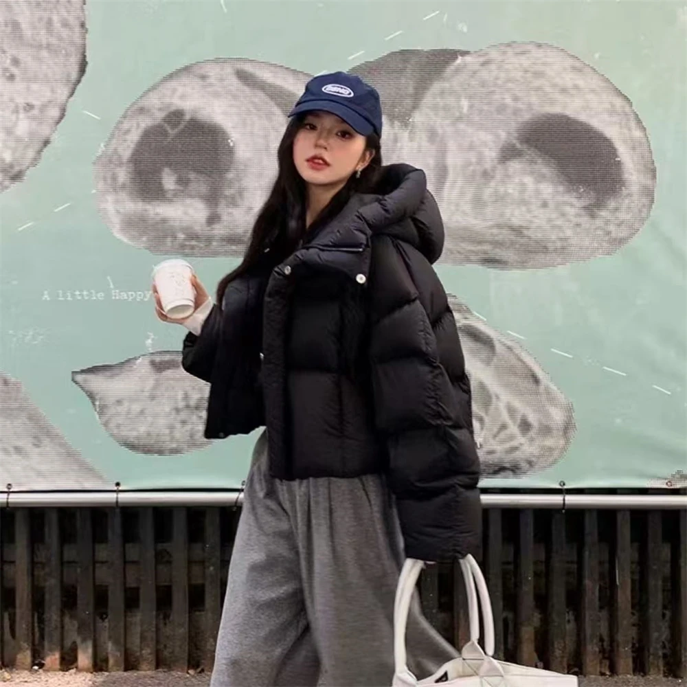 2025 inverno moda feminina solto espessamento quente com capuz parkas casaco feminino cor sólida casual manga longa topos outerwear