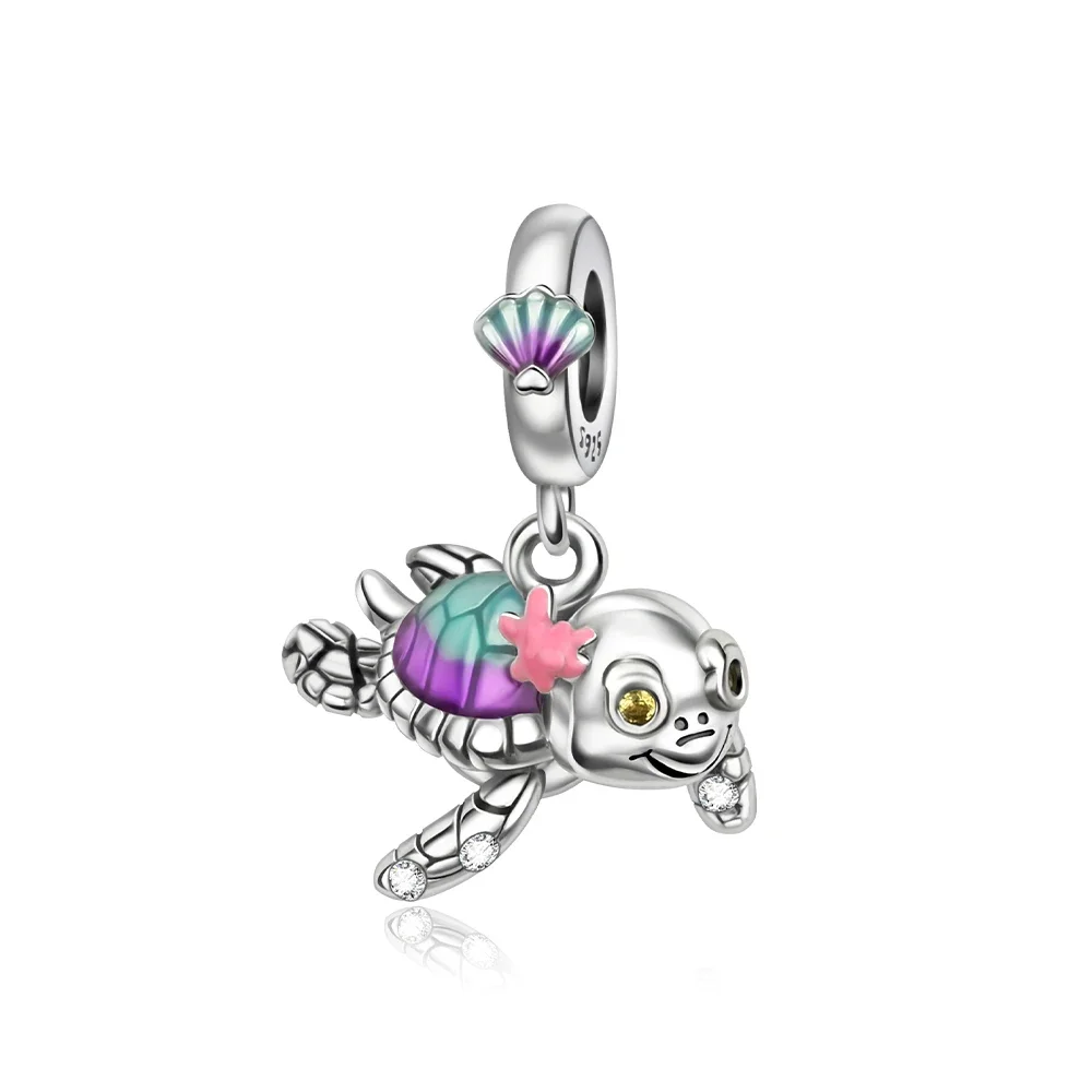 Silver-Plated Blue Flower Turtle Charms for Bracelets