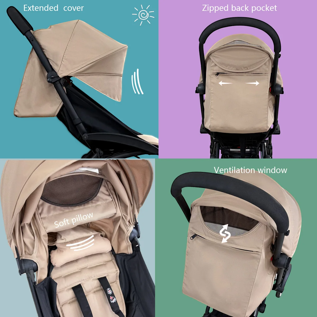 3pcs/set 175 Canopy Cover Seat Cushion Compatible With Babyzen YOYO Cover Seat Mattress With Zipper Pocket Stroller Accessories