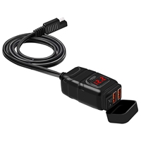 Motorcycle Handlebar 12V SAE Dual QC3.0 USB Car Charger Adapter with Voltmeter ,Dual USB Super Fast Charger (Red Light)