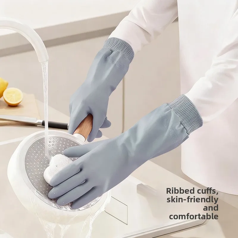 Fleece-Lined Screw Top Household Gloves Kitchen Dishwashing Durable Autumn Winter Thickened Rubber Leather Laundry Cooking Clean
