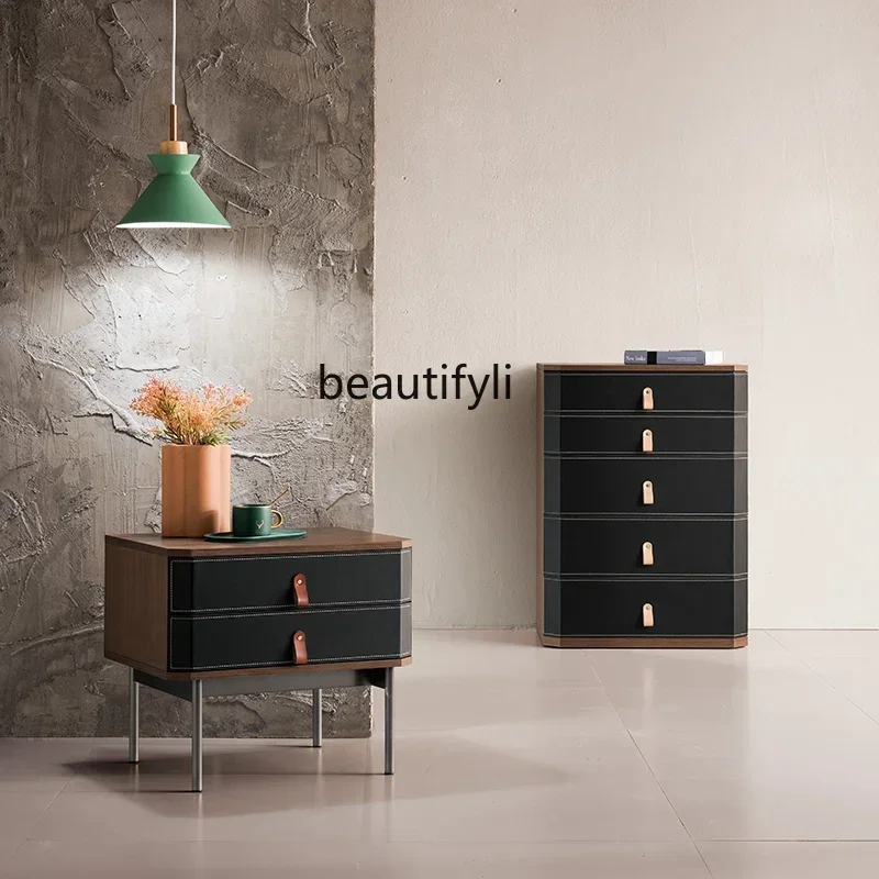 cc182Italian minimalist chest of drawers modern minimalist saddle leather storage locker bedroom light luxury, chest of drawers