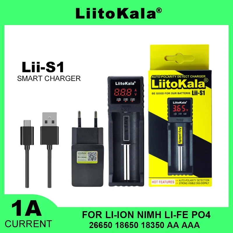 Veitokala Lii-S1 26650 AA AAA 18650 18350 18500 3.7V 1.2V 3.2V 3.8V Chargeur de batterie aste