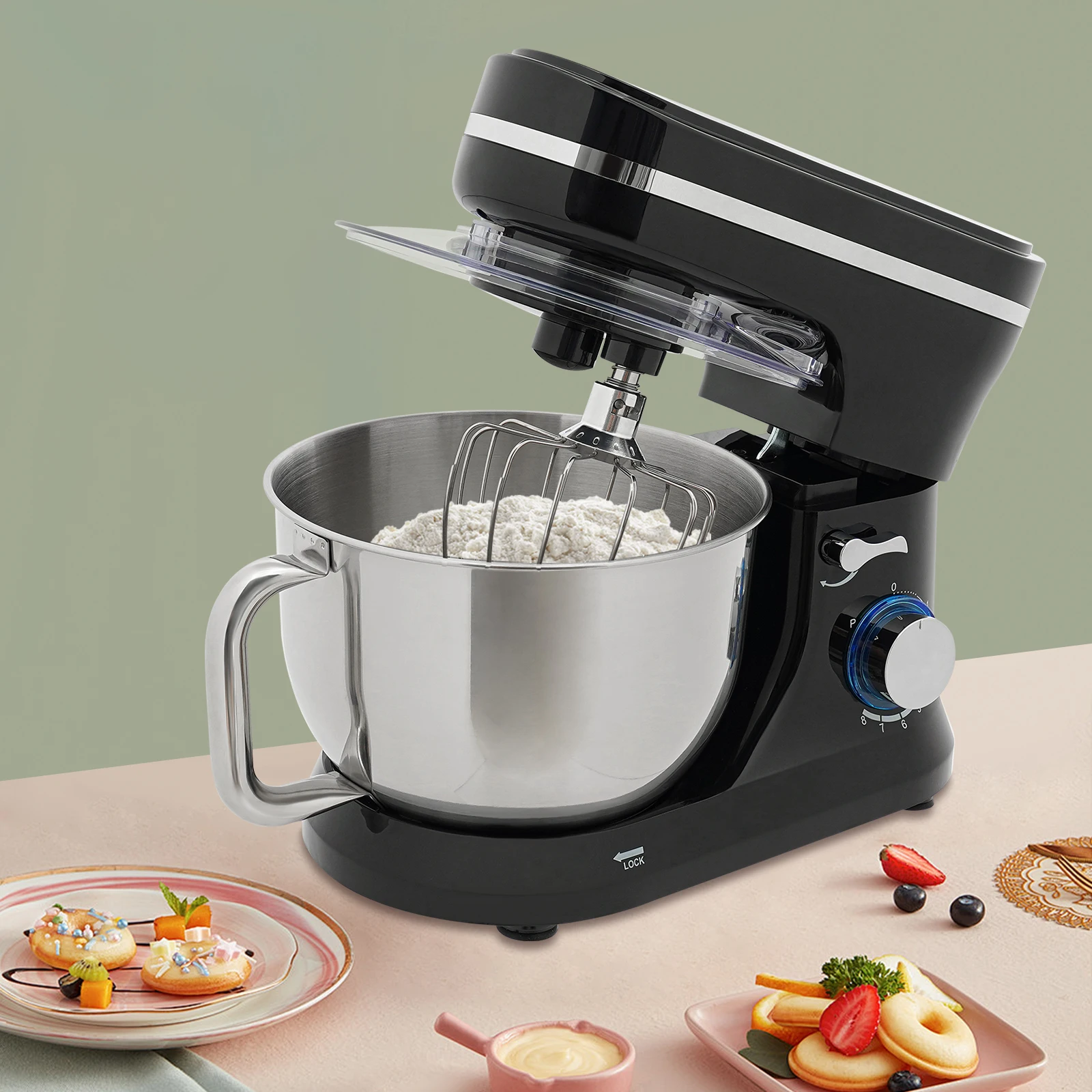 1000-W-Standmixer mit 4,5-Liter-Schüssel, elektrischer Küchenmixer mit 8 Geschwindigkeiten, Knethaken und Schneebesen zum Backen von Brot, Kuchen, Familiengebrauch