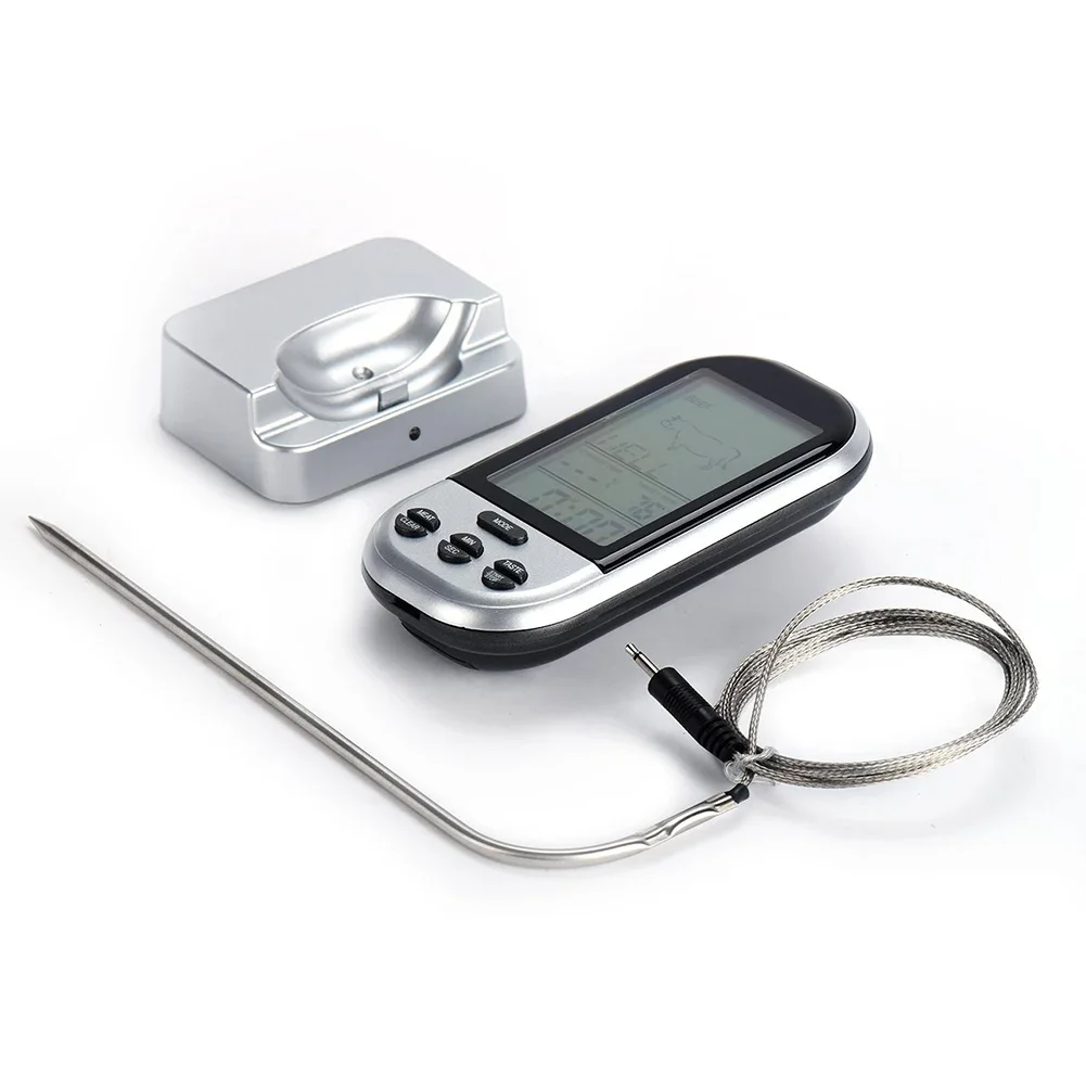 Digital Wireless Meat BBQ Thermometer Oven Food Probe Kitchen Tool (Silver)