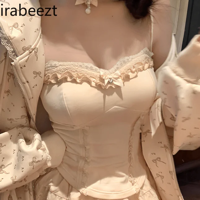 2024 New Style Sexy Niche Design Sense Coat Halter and Cake Shaped Skirt Three-piece Set Terninhos Femininos Modernos