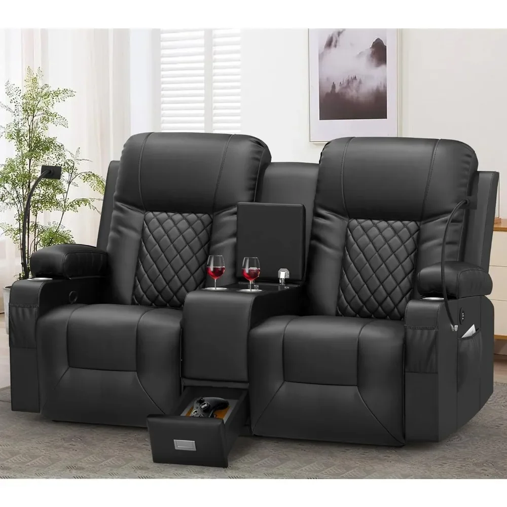 Loveseat Recliner Sofa with Storage Console, Recliner Chair with USB Ports, 2 Cell Phone Holders, Cup Holder, Loveseat Couch