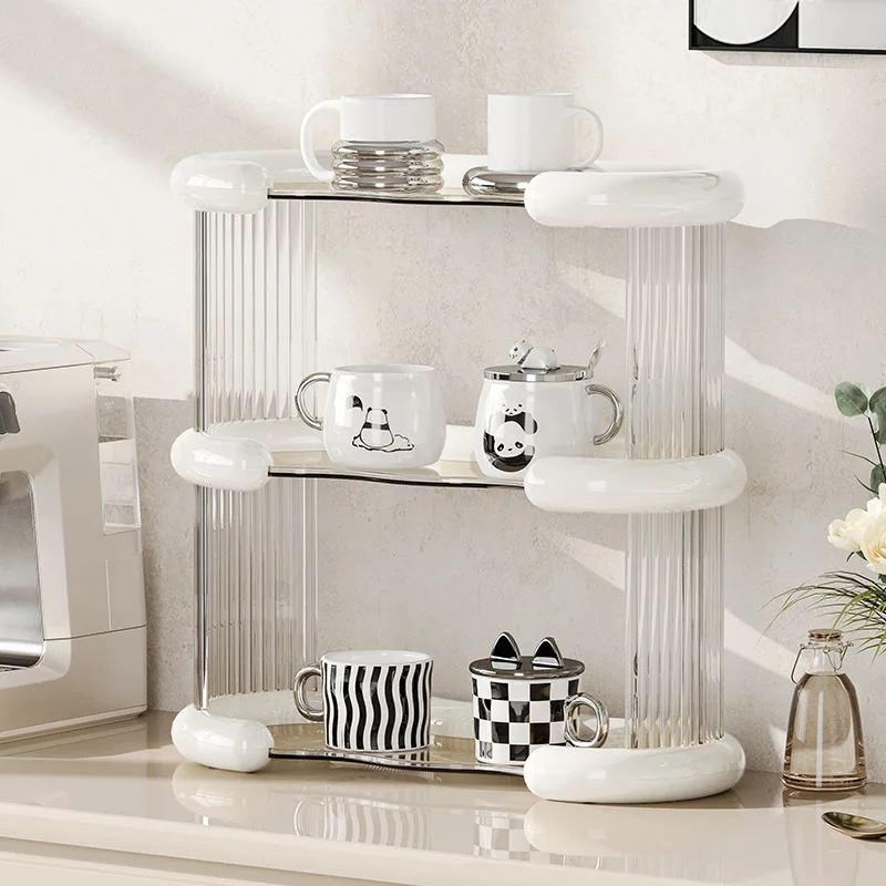 

Transparent Makeup Storage Shelf, Advanced Sense Light, Luxury Cup Stand, Multi-purpose, Household Mugs, Teacup, Desktop Storage