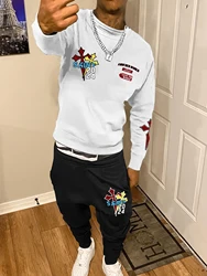 Trendy Men New Sweatshirt Sweatpants Set Autumn and Winter Loose Casual Printed Fit Hundred Long Sleeve Sweatshirt Set