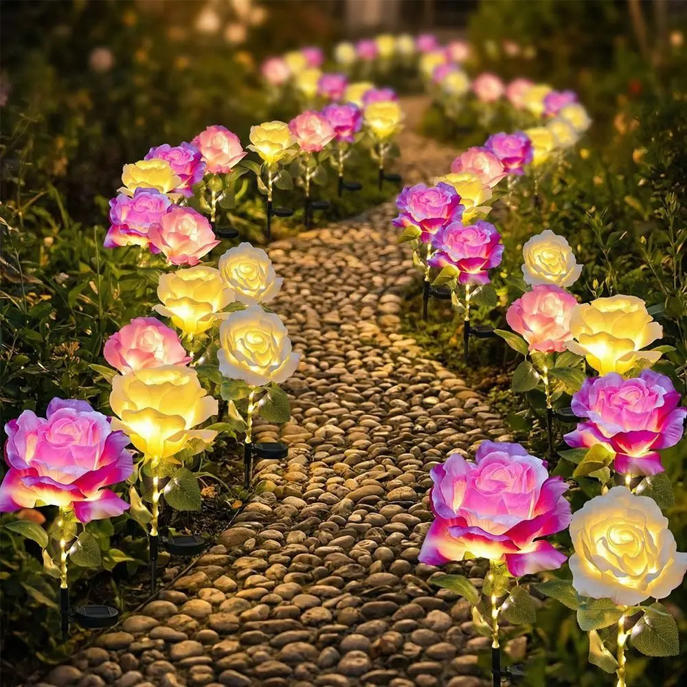 

Ground Socket LED LED Solar Rose Lamp Waterproof Rechargeable Solar Lamp Sunlight Warm Light Garden Lawn Lamp Garden Lighting