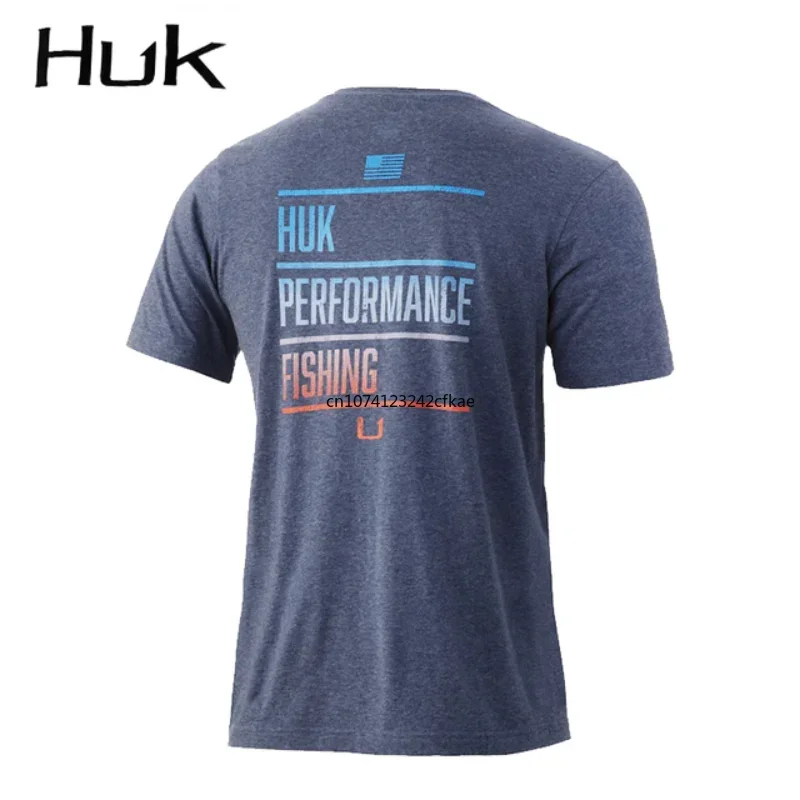 HUK Fishing Shirt Outdoor Men Short Sleeve T Shirt Fish Apparel UPF50 Sun Protection Wear Breathable Angling Clothing Summer