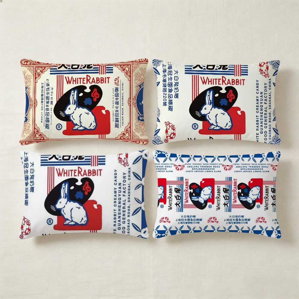 W-white Cute R-rabbit Cushion Cover Rectangle Pillow Cover Home Sofa Living Room Dorm Bedside Hogar Pillowcase Party Gift
