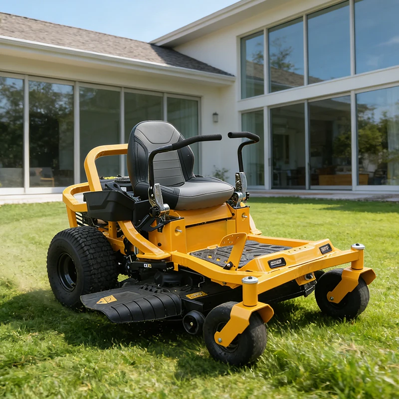 Cordless Ride-On Lawn Mower with Snow Plow Attachment
