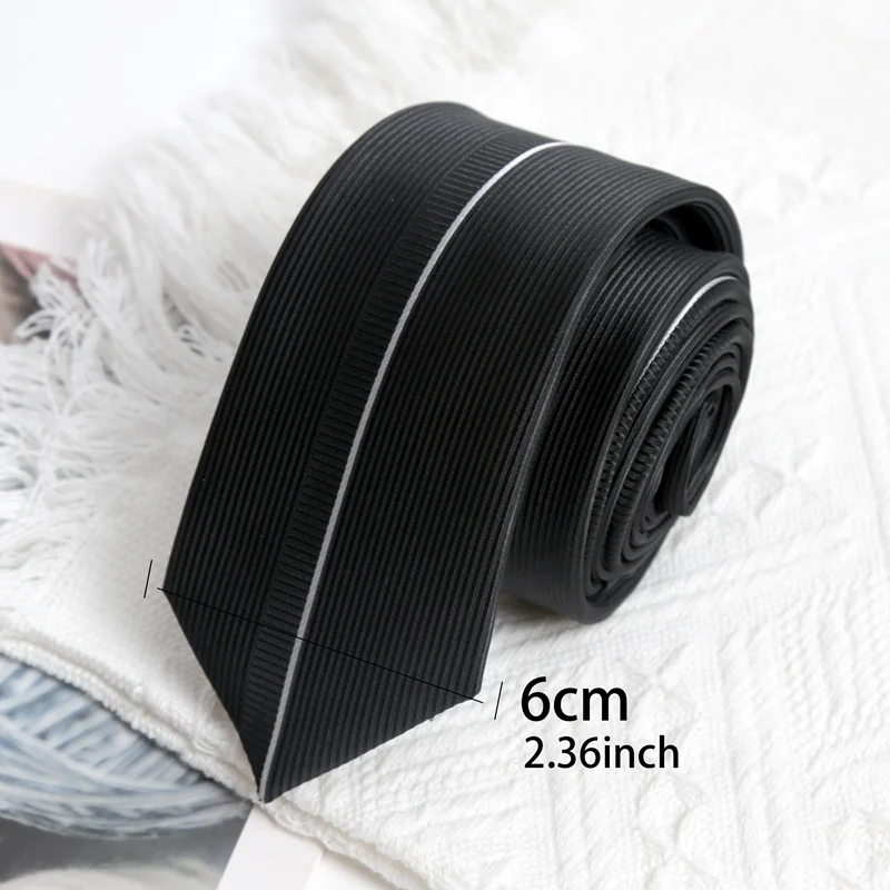 Schwarze Luxus-Streifen-Krawatte, handgefertigt, hochwertige Krawatte, dünn, 6 cm, Krawatten für Männer und Frauen, Krawatte, Business-Party, Corbatas-Zubehör – Detail 5