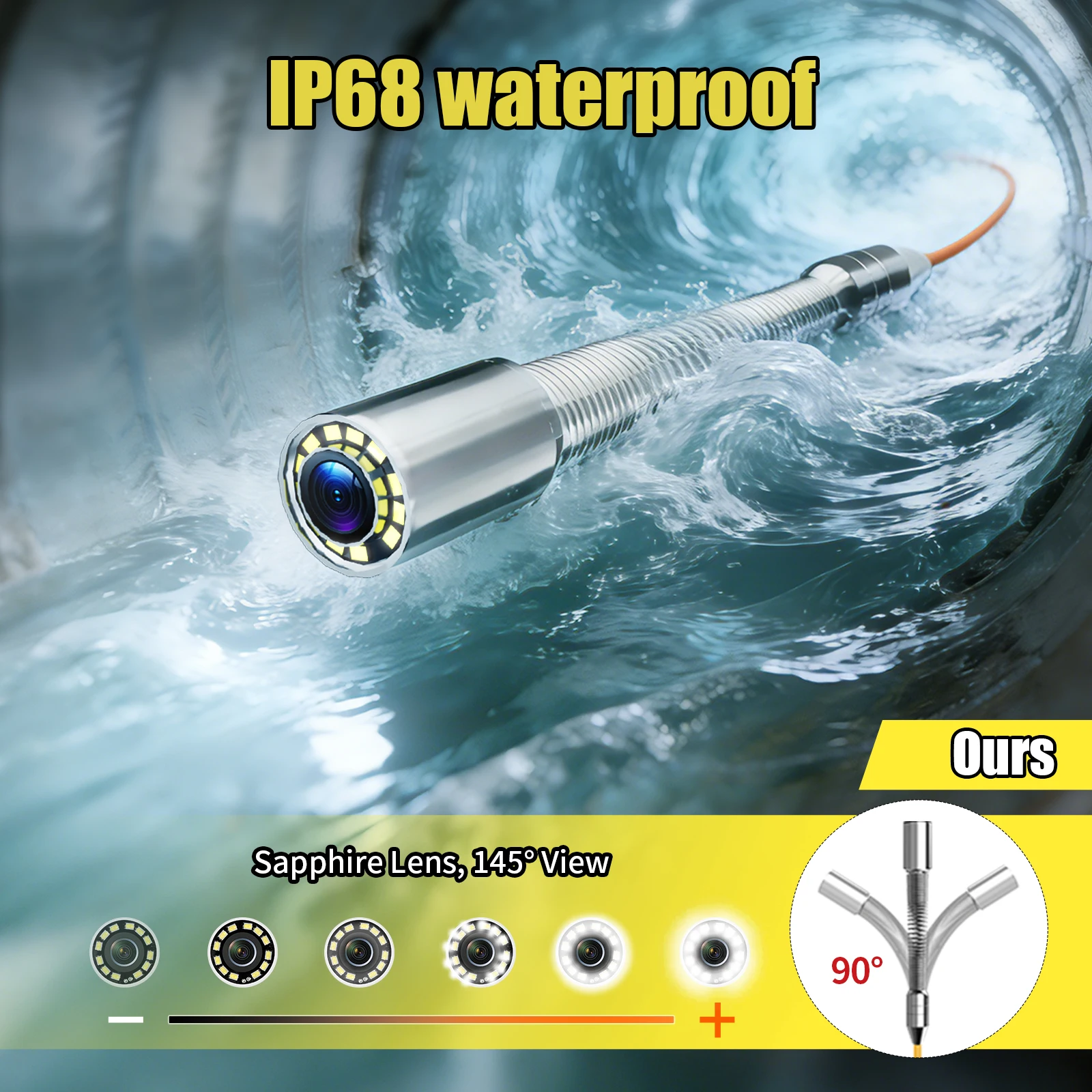 7'' Sewer Inspection Camera 1080P AHD 512Hz Self-Leveling Sewer Drain Industrial Endoscope Camera with 12Pcs Leds 32GB,20/30/50