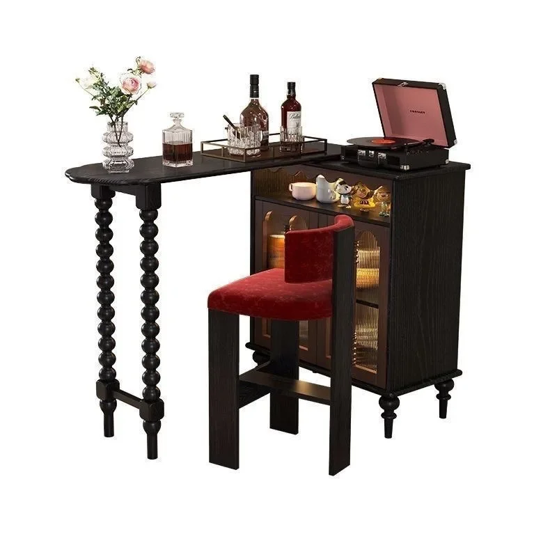 

French telescopic solid wood bar counter household small apartment partition integrated side