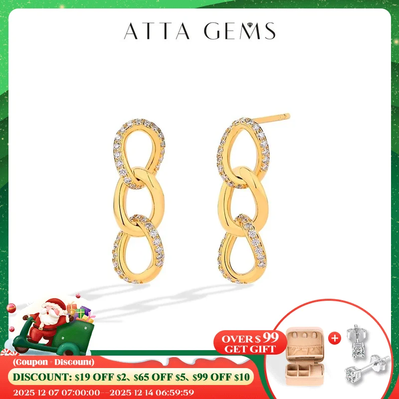 

ATTAGEMS New Luxury Chain Drop Earrings for Women Solid 925 Sterling SIlver D VVS1 Color Moissanite Diamond Earring Fine Jewelry