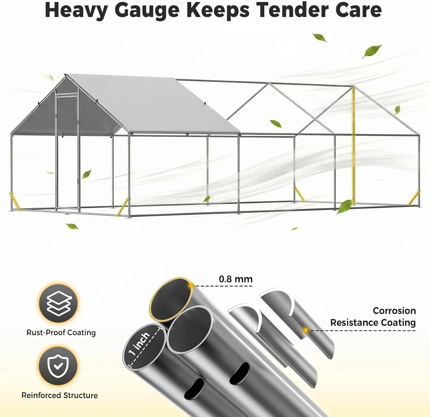 

Metal Chicken Coop with Run, 19.7x9.8x6.6ft, Walk-in Chicken Run for Yard with Cover, Upgrade Double Lock & Rust-Proof Mesh, Sta