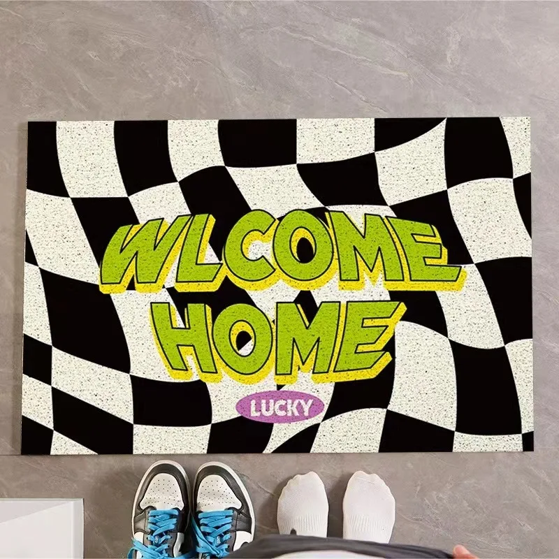 

Ins Chessboard Grid Welcome Entrance Doormat Anti-slip PVC Floor Mat Entry Porch Hallway Entryway Home Decor Dust Removal Carpet