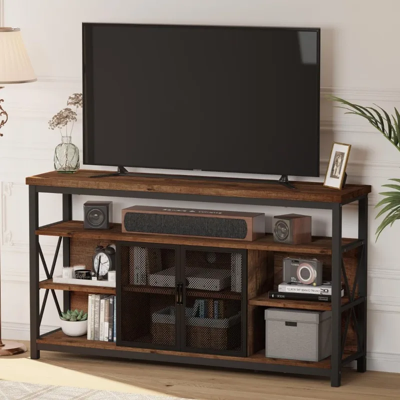 Tall TV Stand for TVs Up To 65 Inch, Industrial Wood Entertainment Center with Storage Cabinet, Farmhouse TV Media Console