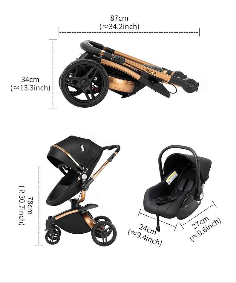 PU Leather Baby Stroller Luxury Lightweight Pushchair High Landscape 360-Degree Rotating Aluminum Frame Baby Carriage Car Seat image 6
