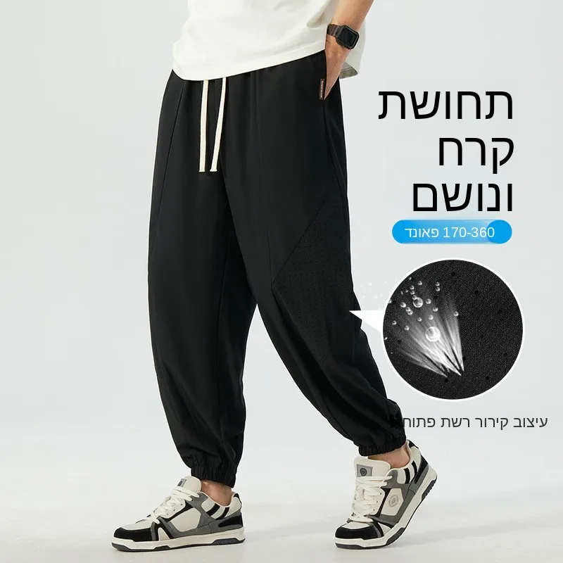 Ice Silk Mesh Men's Casual Pants Summer Thin Style Loose Fit Breathable Quick Dry Sports Trousers Polyester Fiber Cargo Shorts