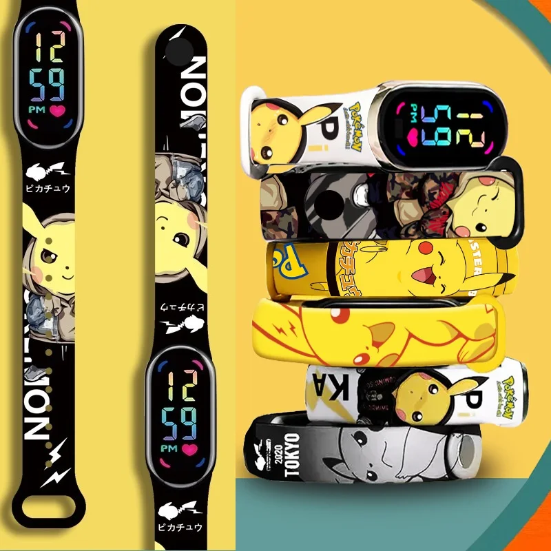 Montre LED Pikachu pour enfants, montre-bracelet numérique de sport à écran tactile étanche, bracelet en silicone, montre électronique pour enfants, anime