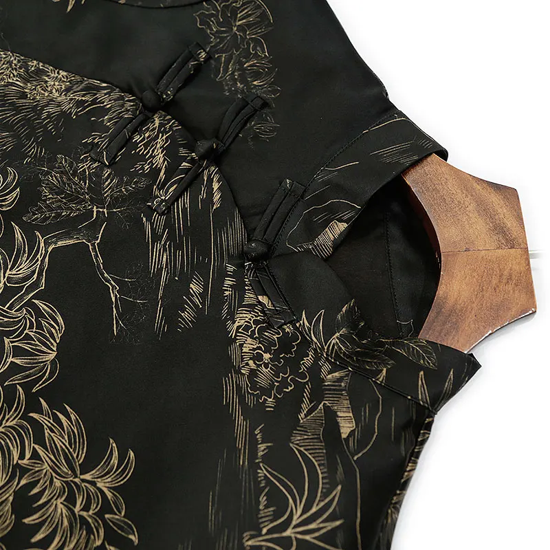 BirdTree-40MM Watered Gauze Silk Elegant เสื้อผู้หญิงแขนสั้น Jacquard, สไตล์จีนใหม่เสื้อหลวม, ฤดูร้อน T56964CC