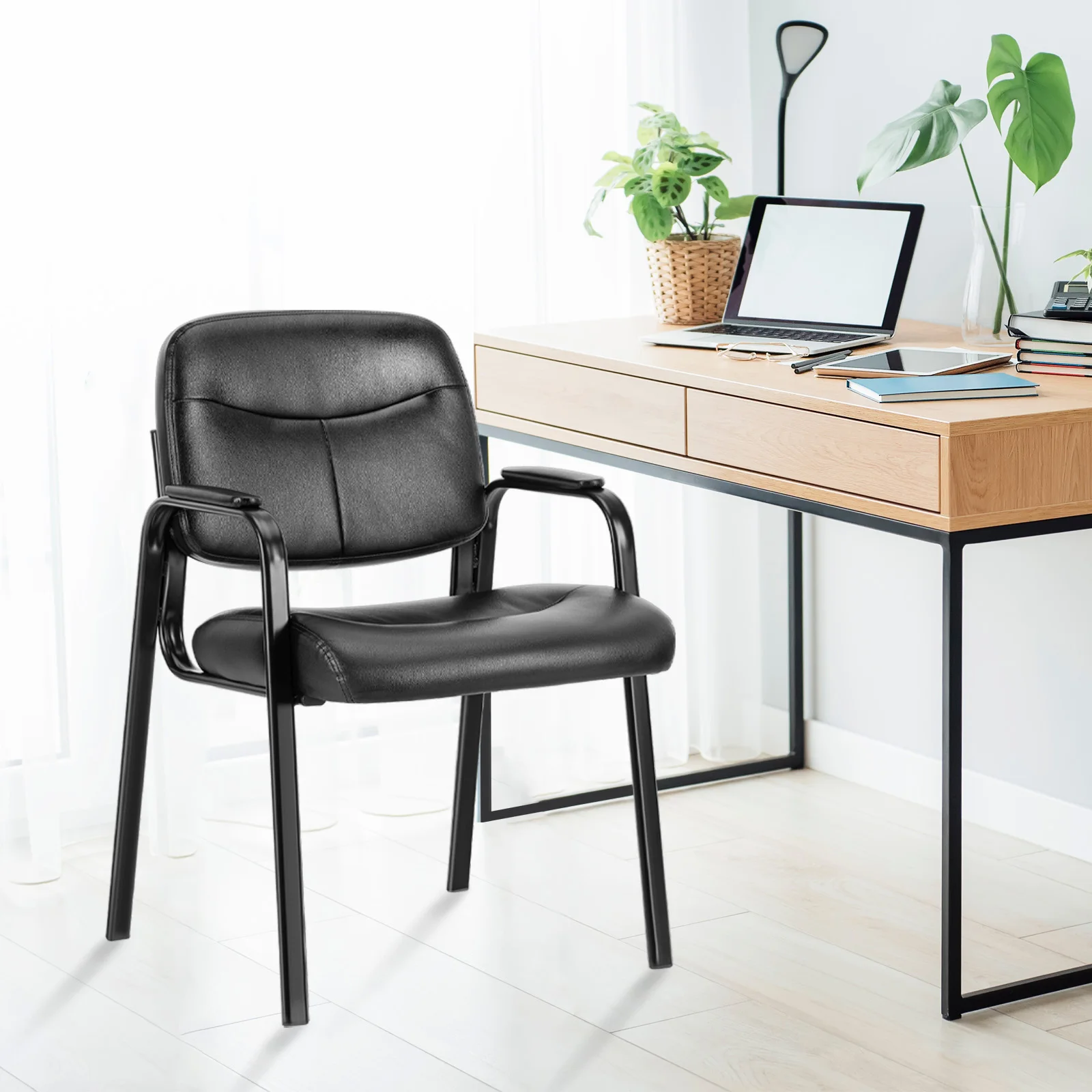 JHK Ergonomic Padded Backrest Leather Office Chair Waterproof PU Leather Conference Room Padded Sponge Cushion Arms Desk Chair