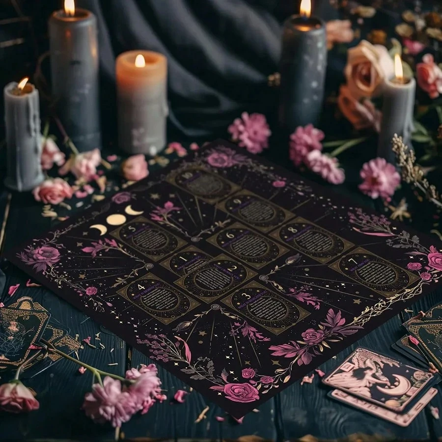 1PC Altar Cloth Tarot Reading Mat, Starry Sky Moon Phase Witchy Tablecloth, Celestial Witch Theme Gift for Party & Divination