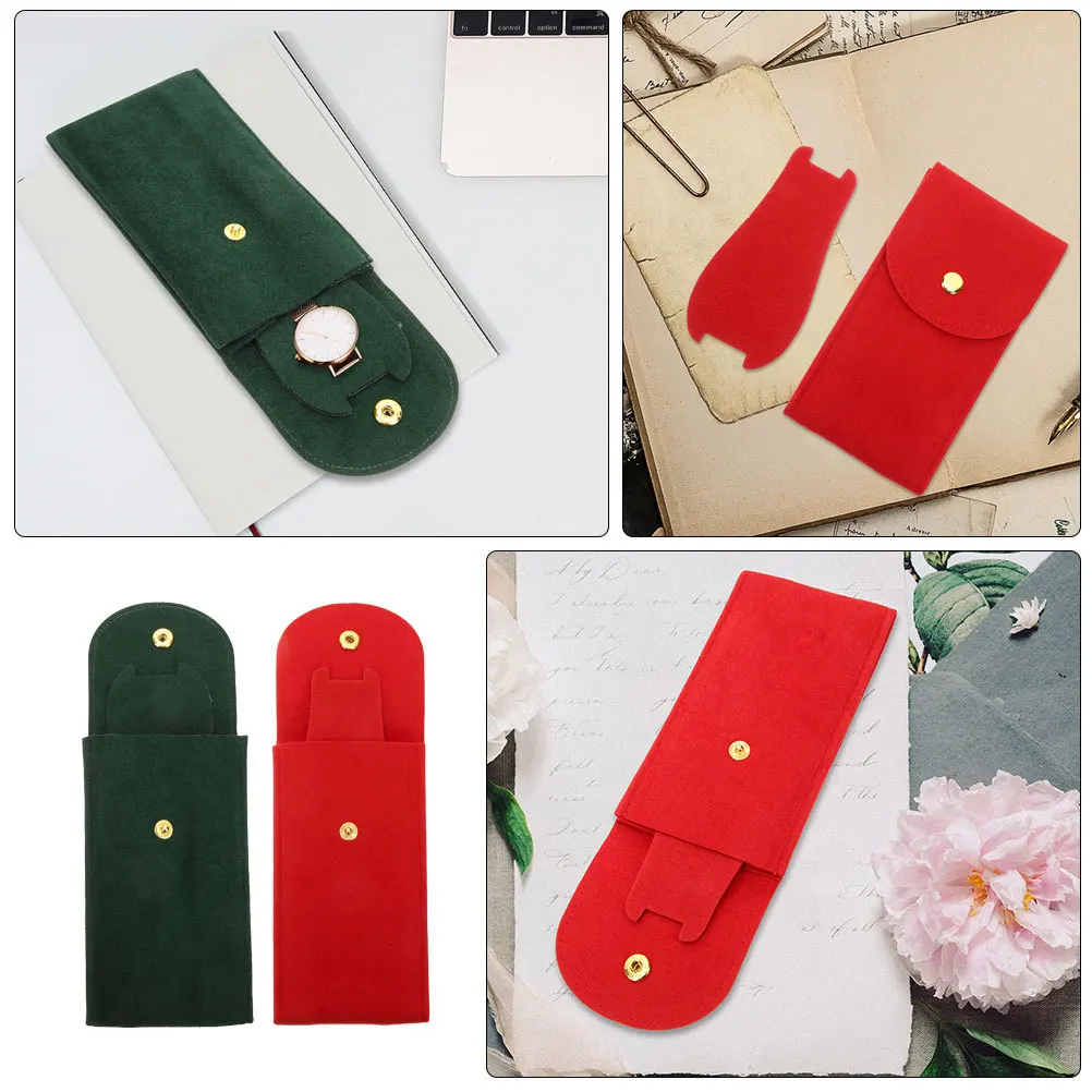 

2Pcs Watch Storage Bag Travel Watch Case Portable Organizer Pouch Buckle Closure Scratch Multiple Colors