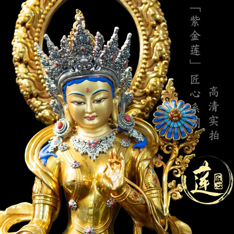 Standing Green Tara Statue Copper Gilt Hand‑Carved Tibetan Buddhism Goddess Statue Home Altar Decor Home Decoration Accessories