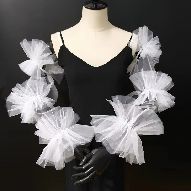 Beautiful Mesh Fluffy Fake Sleeves Long Detachable Tulle Arm Sleeves Exaggerated Puff Sleeves Wedding Party Bridal Accessory
