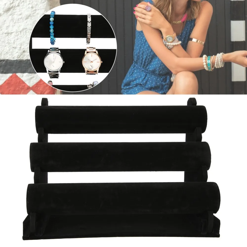 Portable Flannel Watch Display Rack Black 31 * 17 * 25cm Bracelet Holder Stand Jewelry Display Tower Bracelet Storage