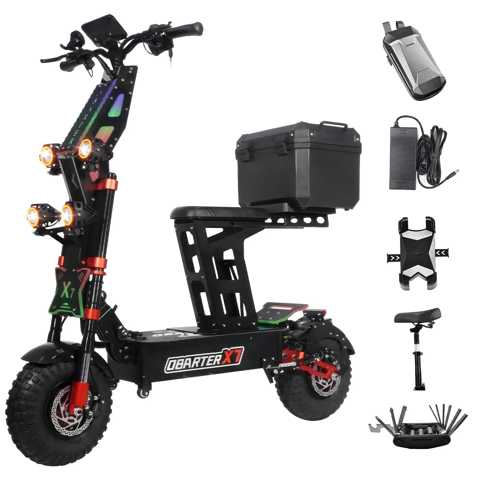 

OBARTER X7 4000W*2 Dual Motor Off-road Electric Scooter 55 MPH 90-Mile Range 14" 60V 40Ah Power Battery Adult Electric Scooter