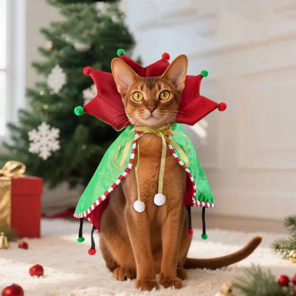 

Soft Christmas Pet Cloak Comfortable Adjustable Dog Christmas Cape Winter Design Cute Pet Santa Costume New Year Celebration