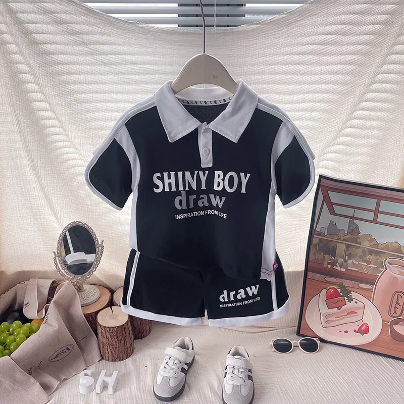 طفل رضيع بوتيك الملابس مجموعة 2026 الصيف أسود أبيض مختلط اللون قصيرة الأكمام تي شيرت والسراويل قطعتين ملابس الأطفال #3