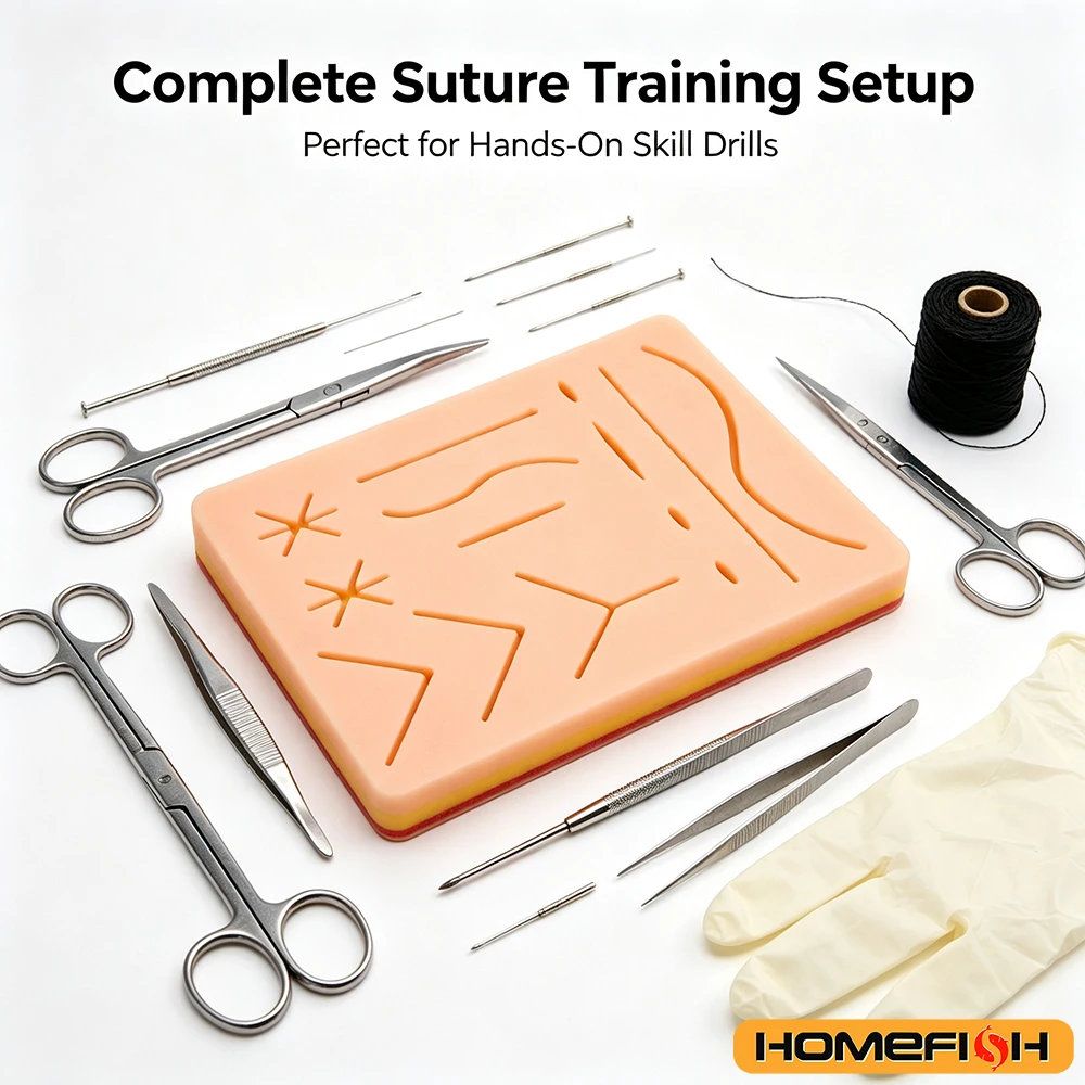 Almofada de pele de silicone kit de treinamento de sutura ferida cirúrgica para cirurgião prática médica treinamento sutura traumática prática uso da pele