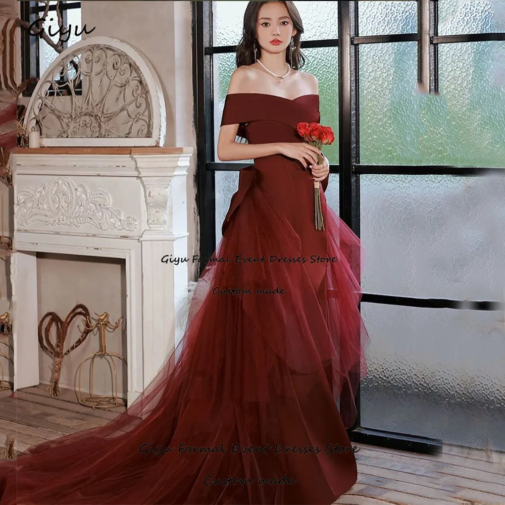 

Giyu Red Bow Wedding Dress Photoshoot Mermaid Trumpet Floor-Length Vestidos De Noche Elegantes 2024 Evening Gown Dress