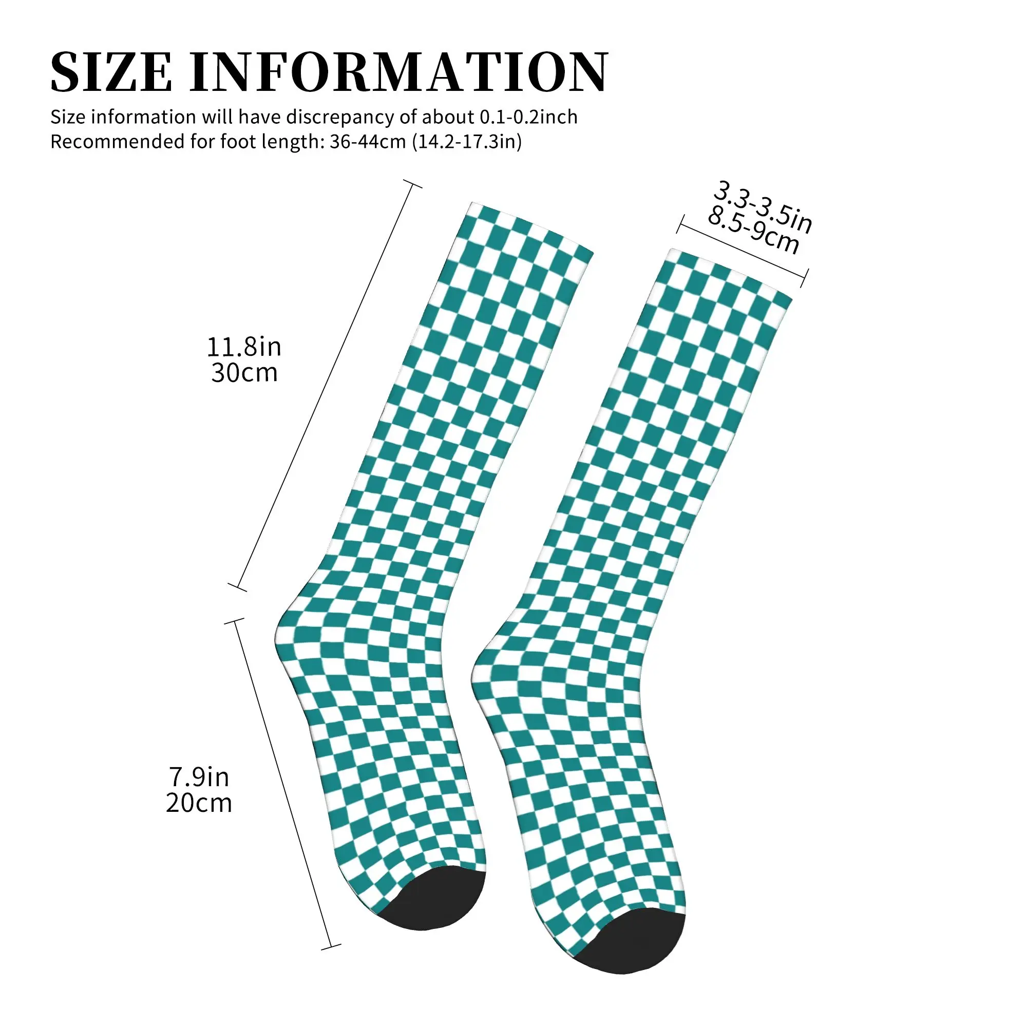 White and Teal Green Checkerboard Plaid Men's Sports Compression Socks Unisex Funny  Spring Summer Autumn Winter Dress Socks view 4